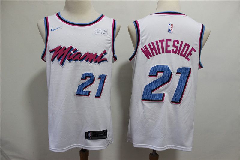 Men Miami Heat #21 Whiteside White City Edition Game Nike NBA Jerseys->los angeles clippers->NBA Jersey